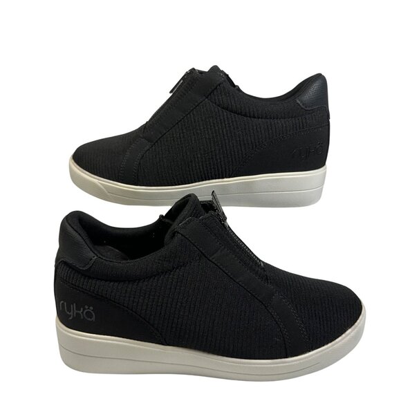 Ryka Shoes - Ryka Womens Black Zip-Up Wedge Sneakers Size 7.5M Fabric Upper Cushioned Sole